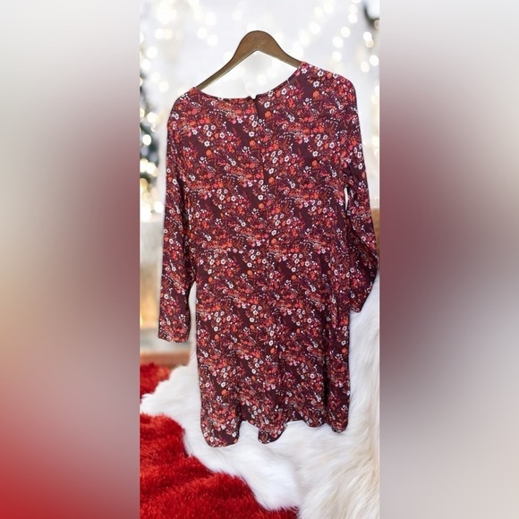 🌟 XL Maroon dress GAP 
long sleeves midi Modest party ditsy floral flowers - Picture 10 of 16